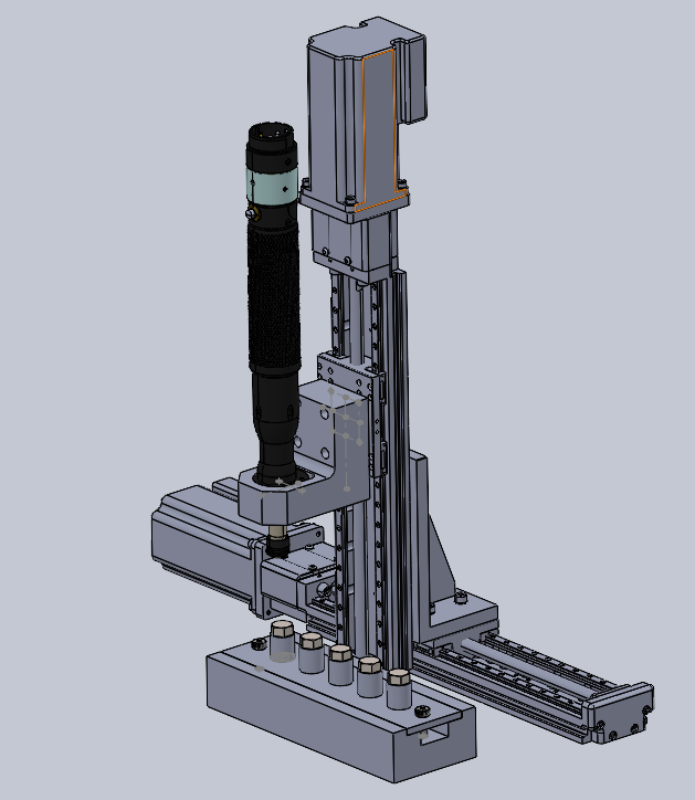 SolidWorks concept for an X/Z motion system around an Atlas Copco screwdriver